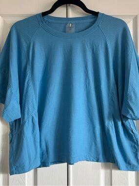 Oversized Ribbed Blue Boxy Fit Tee